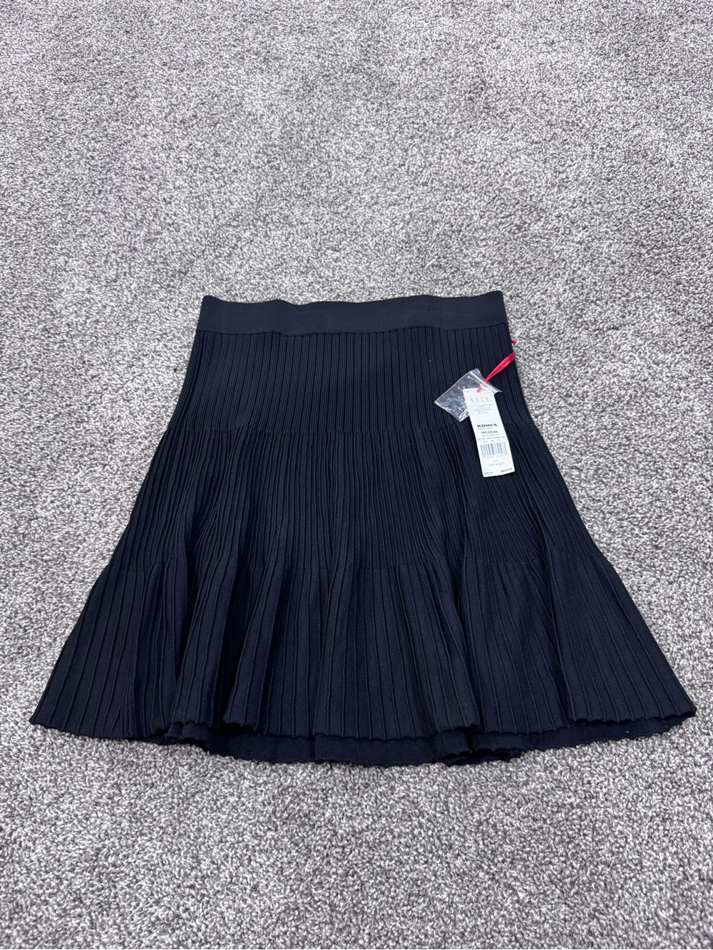 Elle Black Ribbed Pleated Skater Skirt